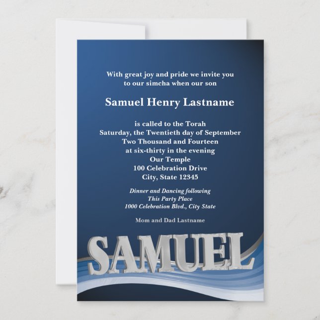 Invitation Nom personnalisé Barre Mitzvah (Devant)