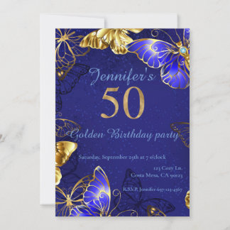 Invitation Nom personnalisé Blue Butterfly Party