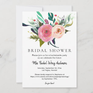 Invitation Nom personnalisé Boho Bouquet Fête des mariées Pho