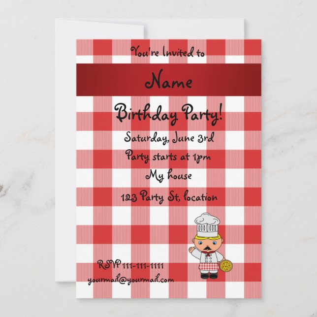 Invitation Nom personnalisé chef italien dames blanc rouge (Devant)