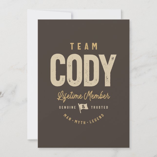 Invitation Nom personnalisé du membre à vie de l'équipe Cody (Devant)