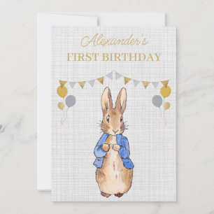 Invitation Nom personnalisé Lapin classique Première Année
