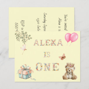 Invitation Nom personnalisé Lettres Florales Anniversaire