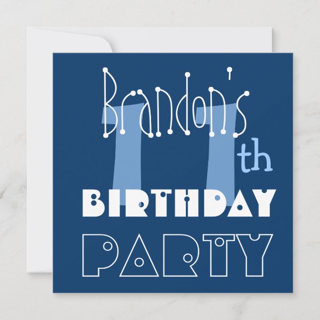 Invitation Nom personnalisé Modern Kid's 11th Birthday Blue (Devant)
