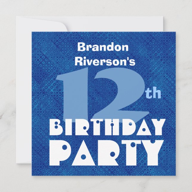 Invitation Nom personnalisé Modern Kid's 12th Birthday Blue C (Devant)