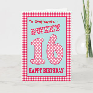 Invitation Nom personnalisé Red Check, Polkas, Sweet 16th Bir