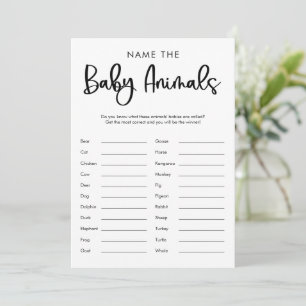 Invitation Nom que bébé animaux baby shower jeu minimaliste