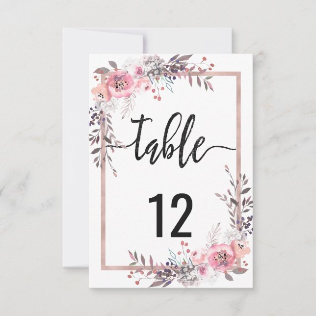 Invitation Nombres de table de mariage encadrés Blush & Rose  (Devant)
