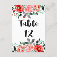 Nombres de table de mariage floraux de pivoine et