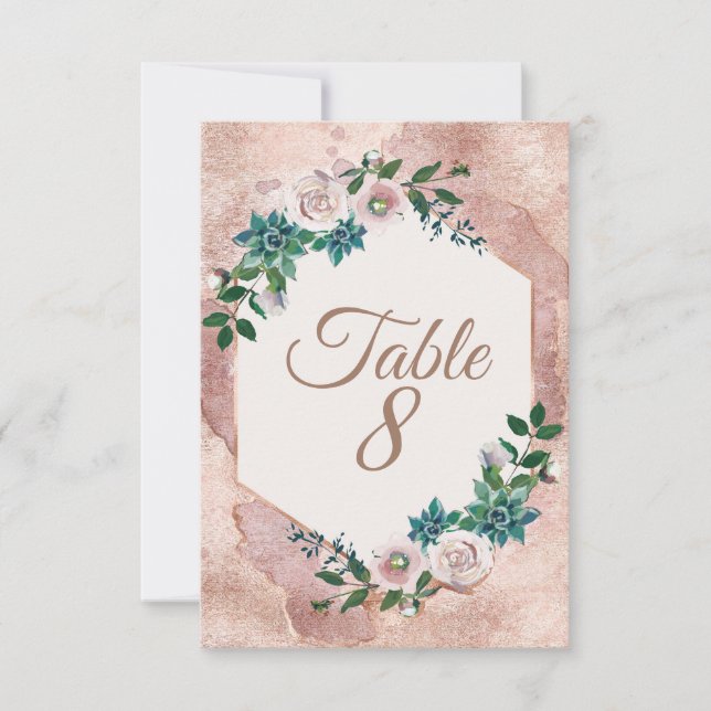 Invitation Nombres de table en rose gold et succulents rose s (Devant)