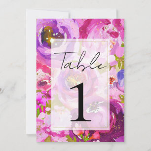 Invitation Nombres de table floraux vibrants rose et violet