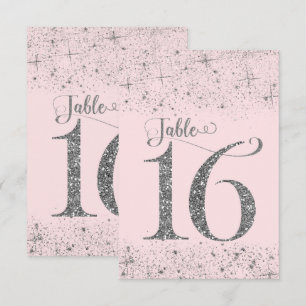 Invitation Nombres de table Pailleté Rose Foncé Argenté Numér