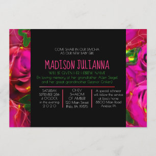 Invitation Nomination juive AU NÉON de bébé de ROSES