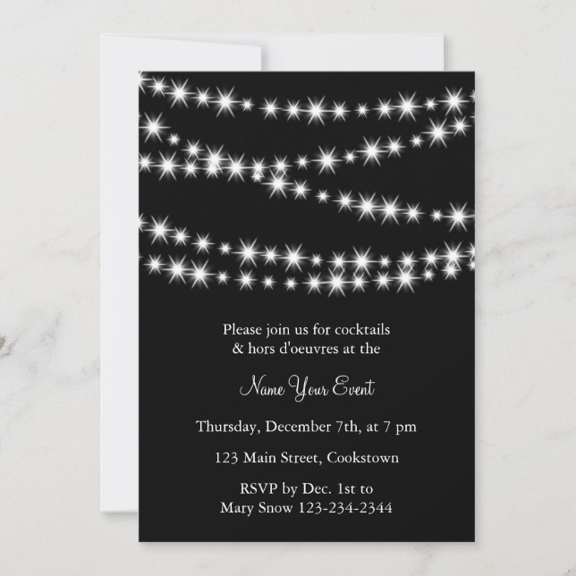 Invitation Nommez votre événement Black Twinkle Lights (Devant)