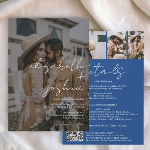 Invitation Noms calligraphie bleu 4 photo tout en un mariage