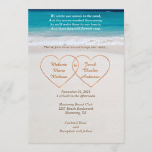 Invitation Noms dans les coeurs sur la plage Mariage Invitati