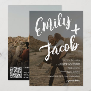 Invitation Noms de brosse modernes 2 photos code qr mariage