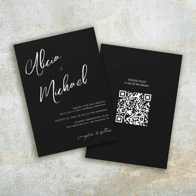 Invitation Noms de couple simples script QR CODE mariage (Créateur téléchargé)