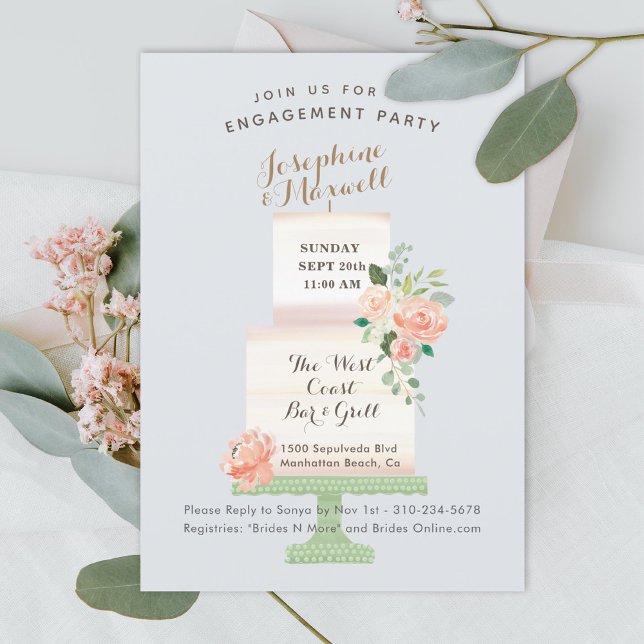 Invitation Noms de gâteau mariage Aquarelle Floral Fiançaille (Créateur téléchargé)