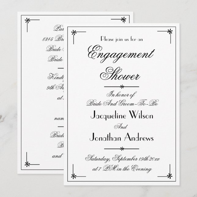 Invitation Noms de script de douche Fiançailles simple Classi (Devant / Derrière)