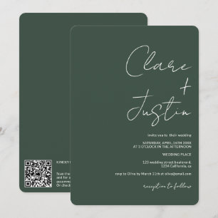 Invitation Noms de script modernes mariage de code qr vert