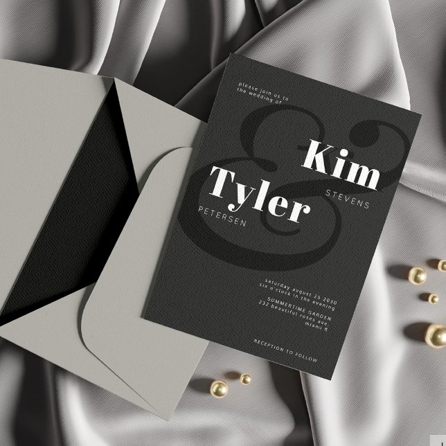 Invitation Noms de typographie en gras noir et blanc mariage (Créateur téléchargé)