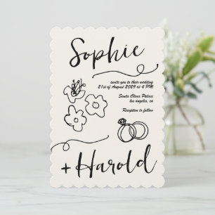 Invitation Noms d'écriture amusante main-tiré Mariage