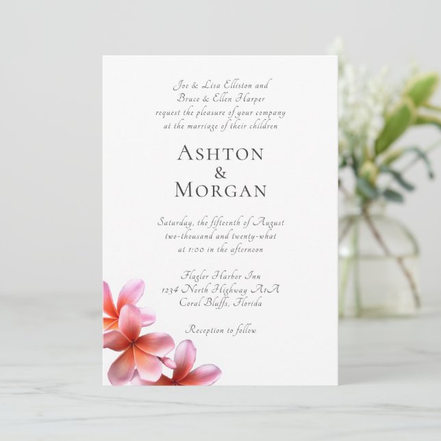 Invitation Noms des parents Frangipani rose Mariage (Debout devant)