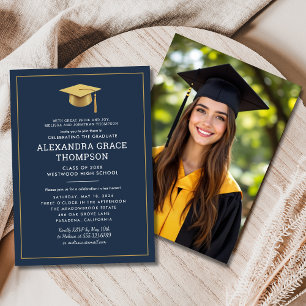 Invitation Noms des parents Photo Marine Blue Gold Graduation
