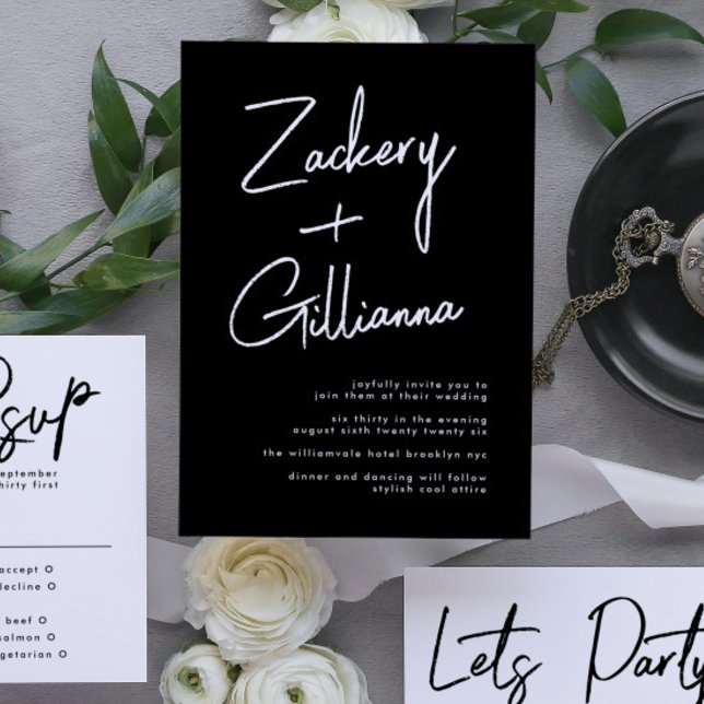 Invitation NOMS Élégants | Mariage noir et blanc moderne (Invitation showcasing suite - additional items (bought separately))
