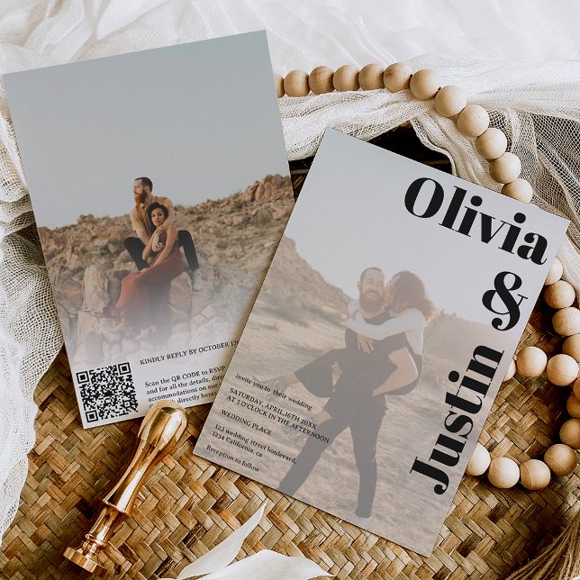 Invitation Noms gras simples 2 photos Code Qr mariage (Créateur téléchargé)