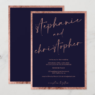 Invitation Noms modernes calligraphie rose or bleu mariage