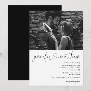 Invitation Noms modernes coeur calligraphie photo mariage