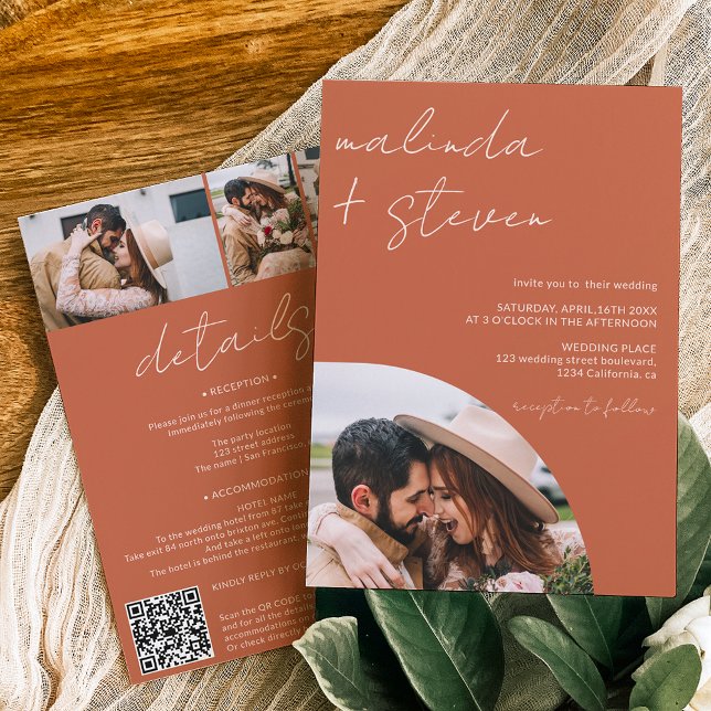 Invitation Noms script arch boho 4 photo tout en un mariage (Créateur téléchargé)