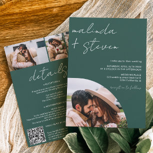 Invitation Noms script arch vert 4 photo tout en un mariage