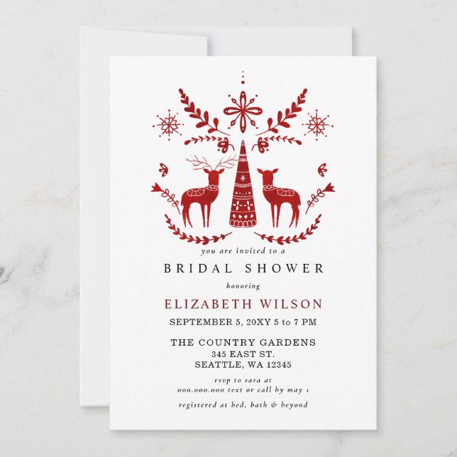 Invitation Nordic Buck et Doe Fête des mariées de Noël (Devant)