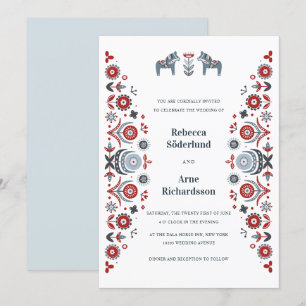 Invitation Nordic Folk Art Dala Horse Mariage scandinave
