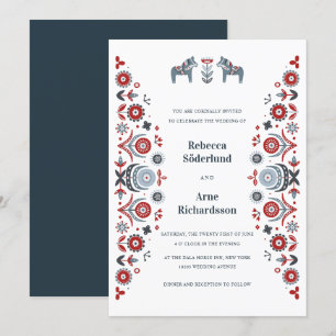 Invitation Nordic Folk Art Dala Horse Mariage scandinave