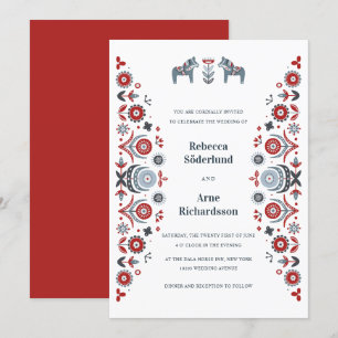 Invitation Nordic Folk Art Dala Horse Mariage scandinave
