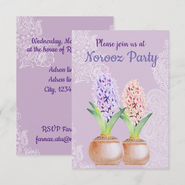 Invitation Norooz parti Hyacinth violet (Devant / Derrière)