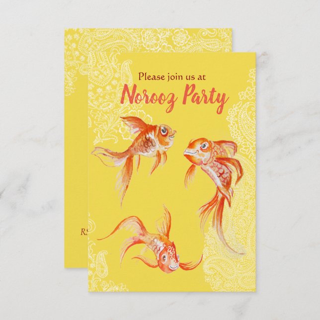 Invitation Norooz party Orange de poisson rouge (Devant / Derrière)