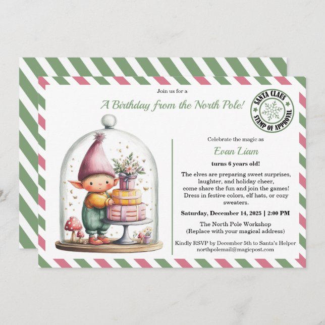 Invitation North Pole Birthday Magic | Enchanted Elf (Devant / Derrière)