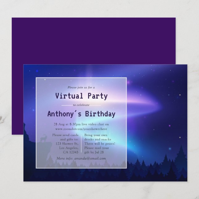 Invitation Northern Lights fête d'anniversaire virtuelle (Devant / Derrière)