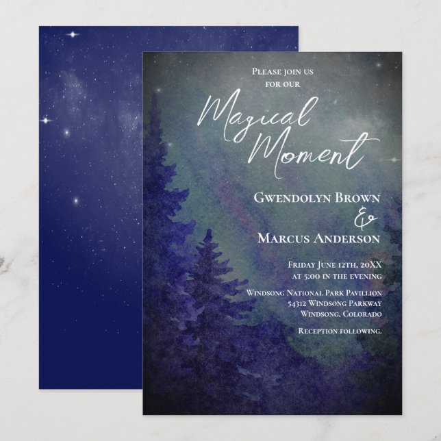 Invitation Northern Lights Forrest Magical Moment Wedding  (Devant / Derrière)