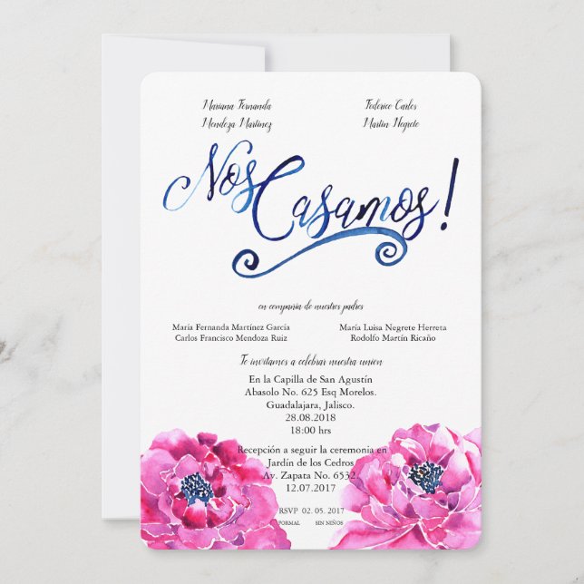 Invitation NOS CASAMOS AquarELLE ESPAGNOLE WEDDIN (Devant)