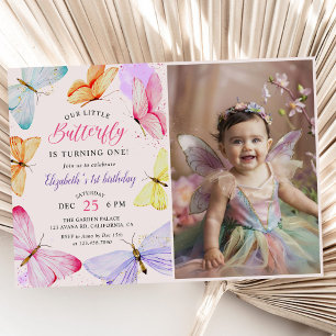 Invitation Nos Petites Filles Papillon Photo d'anniversaire
