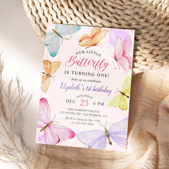 Invitation Nos petites filles papillons premier anniversaire (Créateur téléchargé)