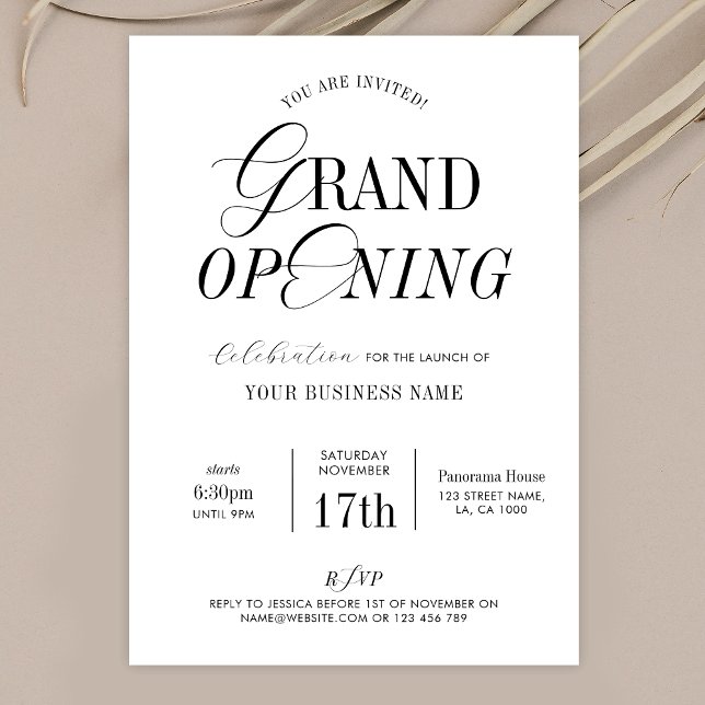 Invitation Nostalgale minimale Élégante Ouverture (Elegant calligraphy Business Grand Opening invitation that will add class to your event )