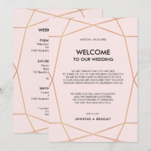 Note de bienvenue du Mariage d'or Rose géométrique
