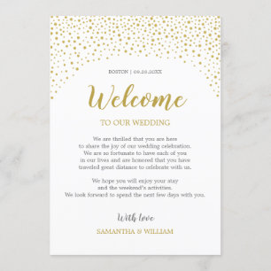 Invitation Note de bienvenue du Mariage Gold Confetti Chois